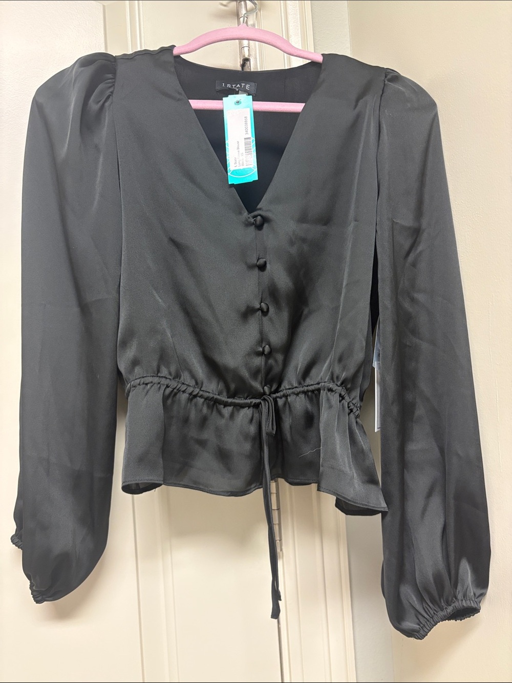 1state women’s Black Button-Front Peplum Top XS